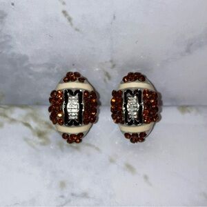 Pave Football Silver Stud Earrings Preppy Game Day Sporty Sparkles Jewelry